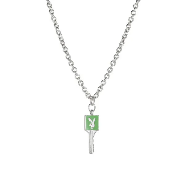 N1991 Silver Dainty Lime Green Bunny Rabbit Key Necklace with FREE Earrings