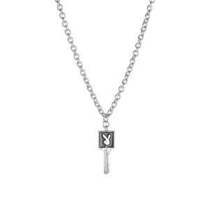 N1992 Silver Dainty Black Bunny Rabbit Key Necklace with FREE Earrings