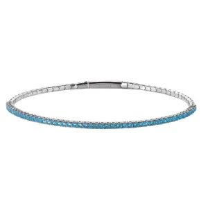 Platinum Finish Sterling Silver Single Row Flexible Bracelet with 1.75mm Simulated Aquamarine Birthstones