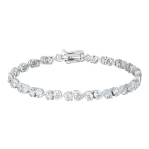 Platinum finish sterling silver two stone waves bracelet with simulated diamond  - 7.25