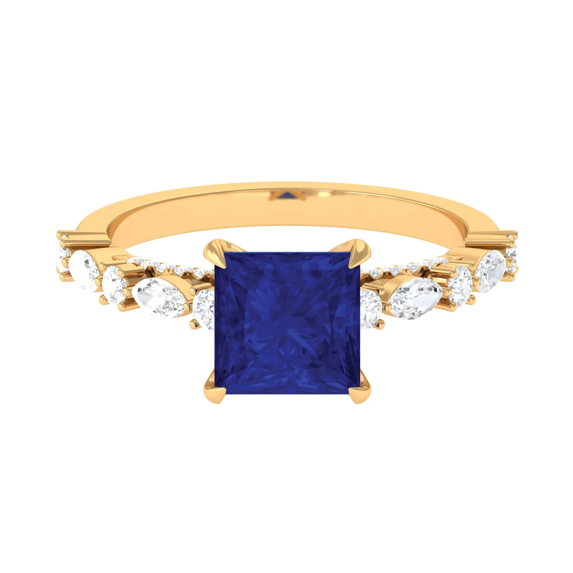 Princess Cut Lab Grown Blue Sapphire Solitaire Engagement Ring