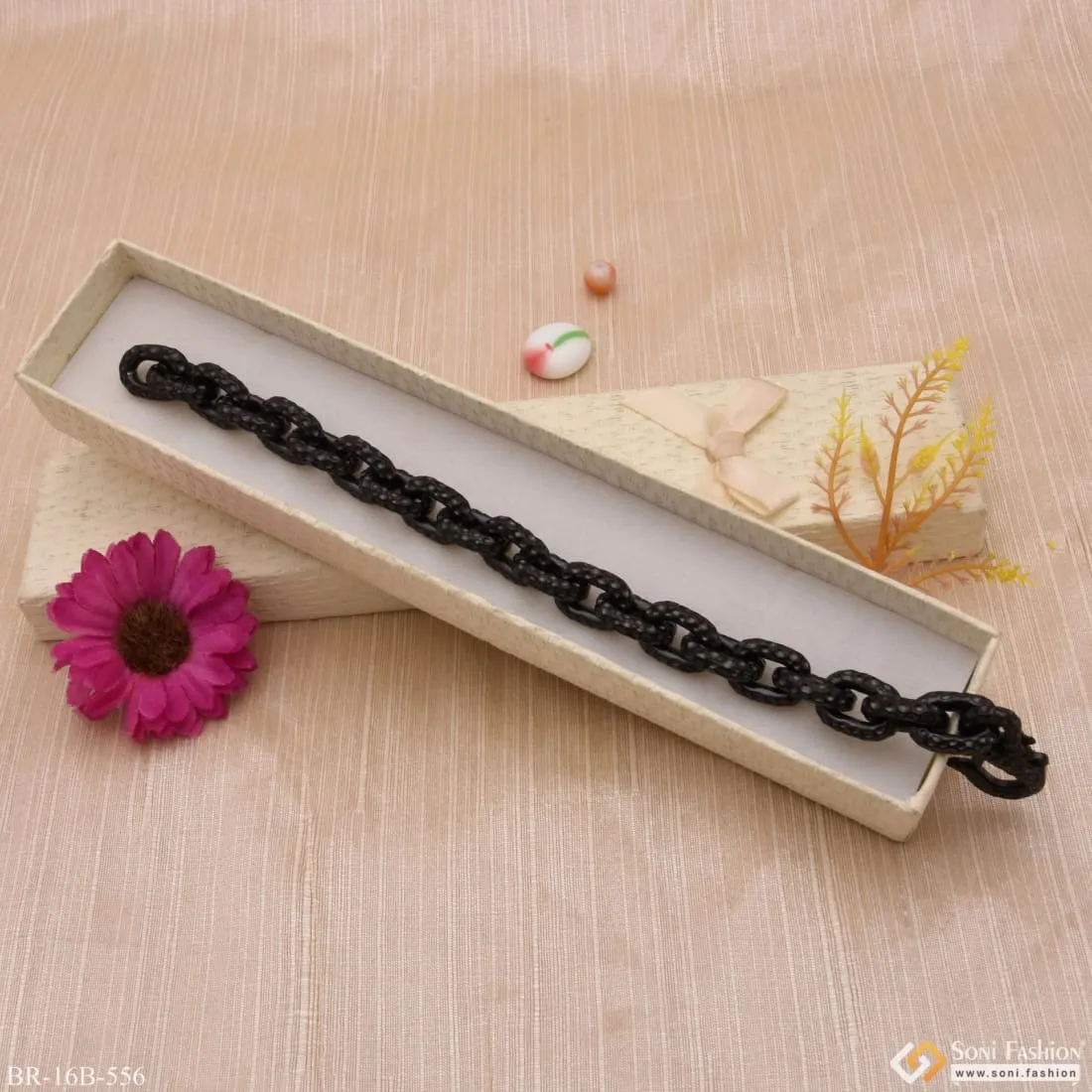 Ring into Ring Attention-Getting Design Silver & Black Color Bracelet - Style B556