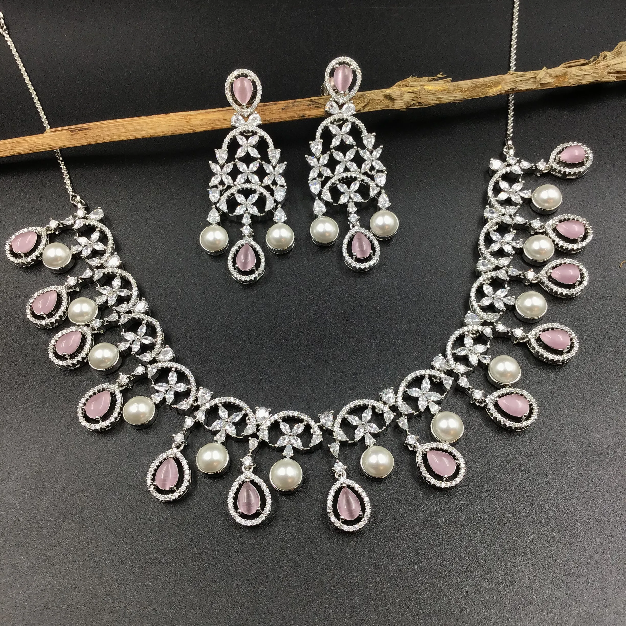 Round Neck Zircon/AD Necklace Set 6014-68
