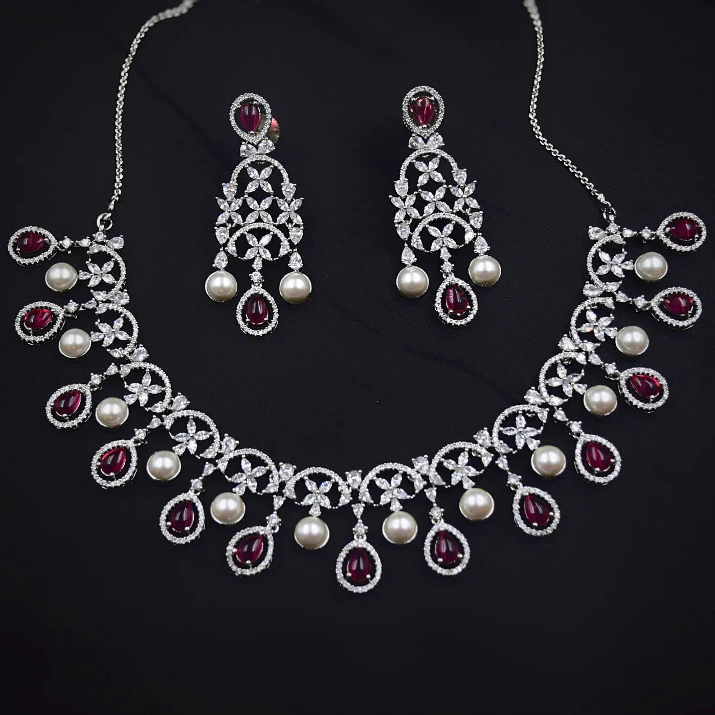 Round Neck Zircon/AD Necklace Set 6014-68
