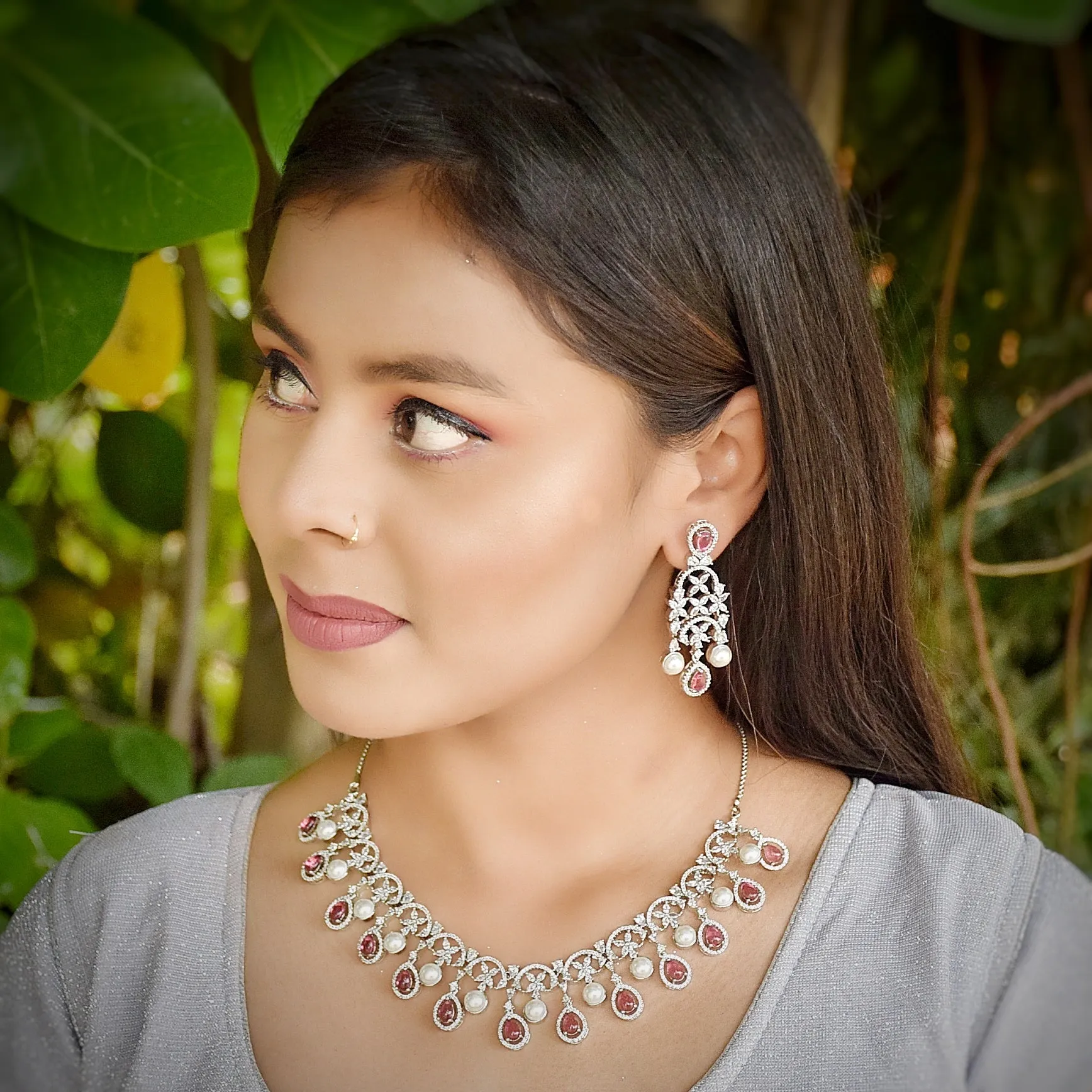 Round Neck Zircon/AD Necklace Set 6014-68