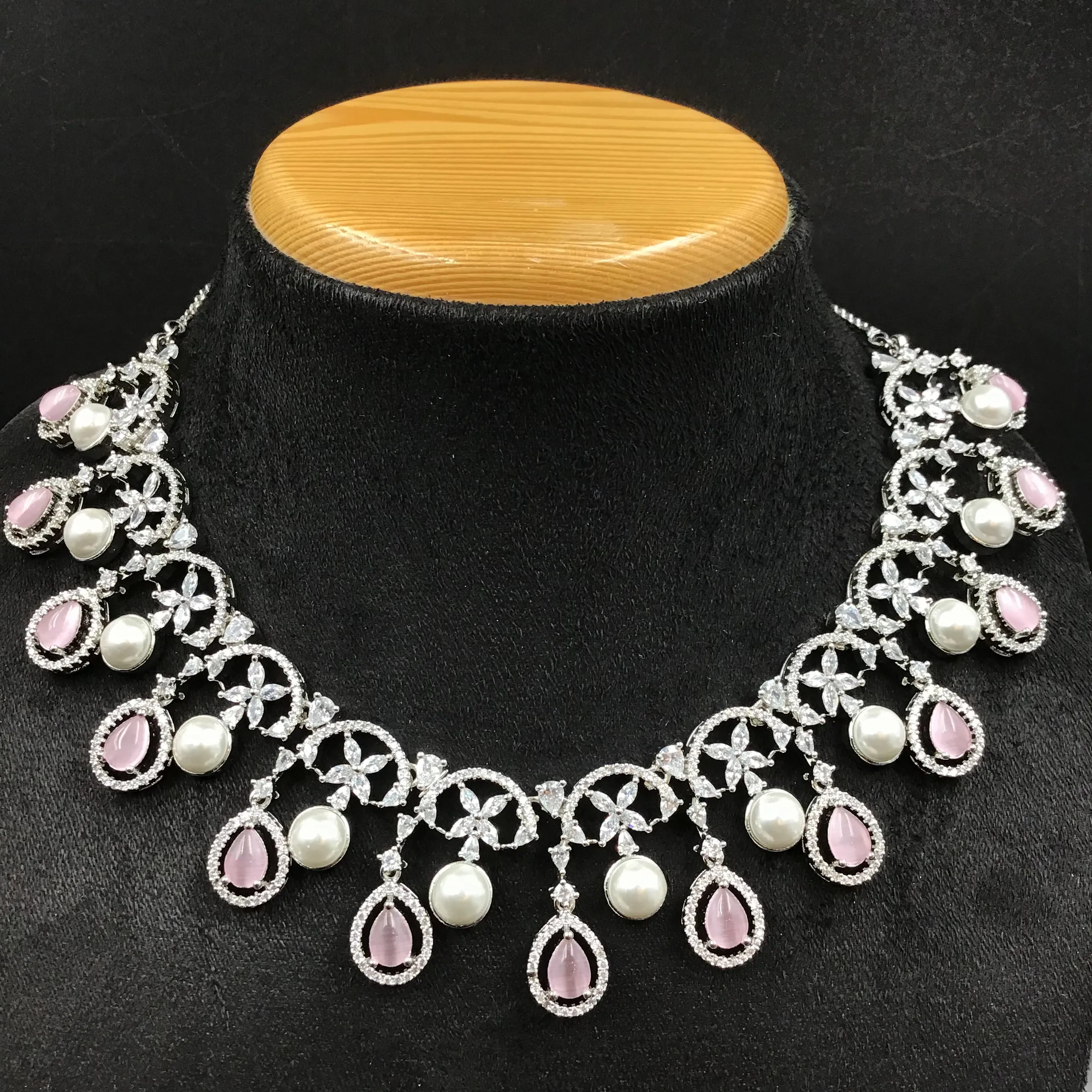 Round Neck Zircon/AD Necklace Set 6014-68