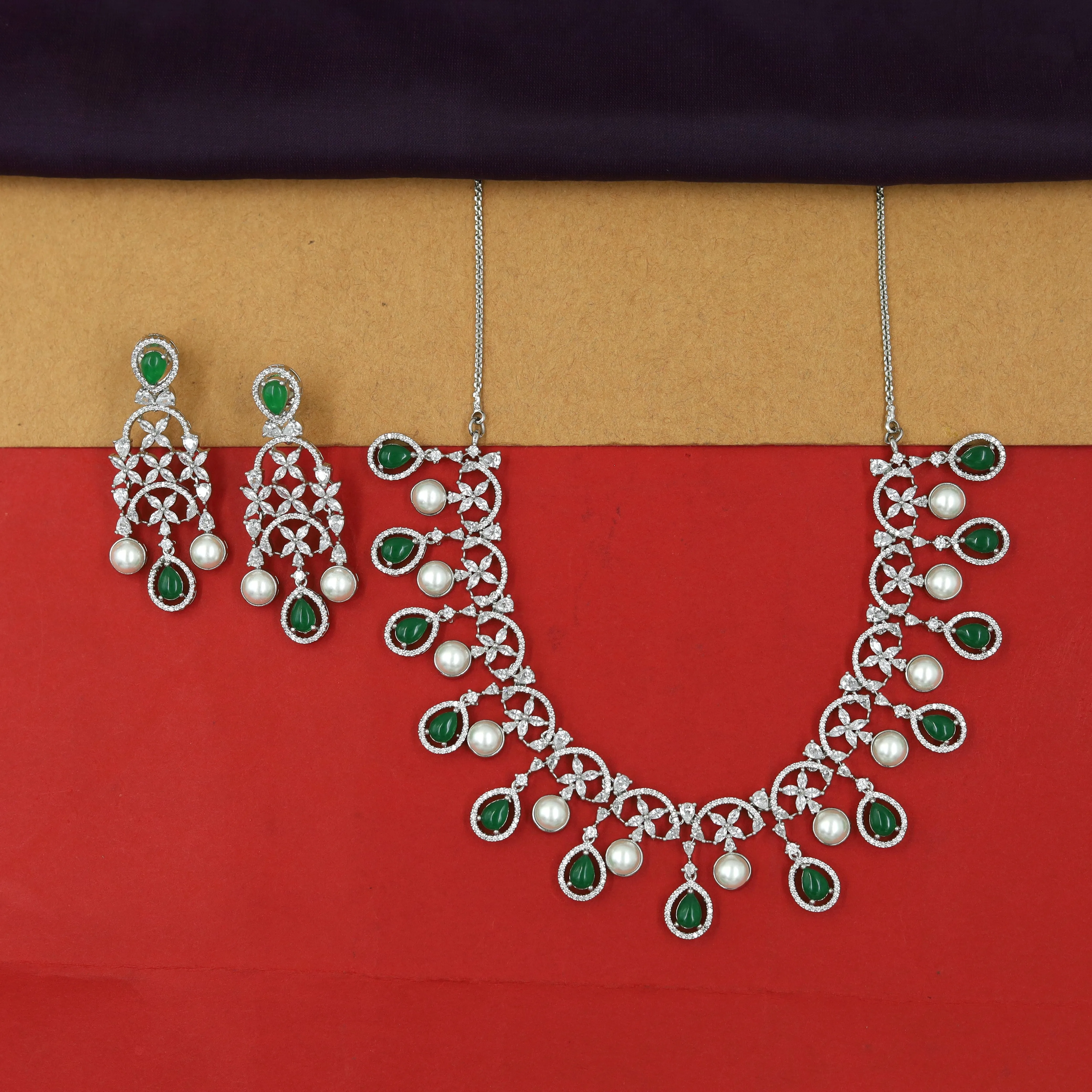 Round Neck Zircon/AD Necklace Set 6014-68