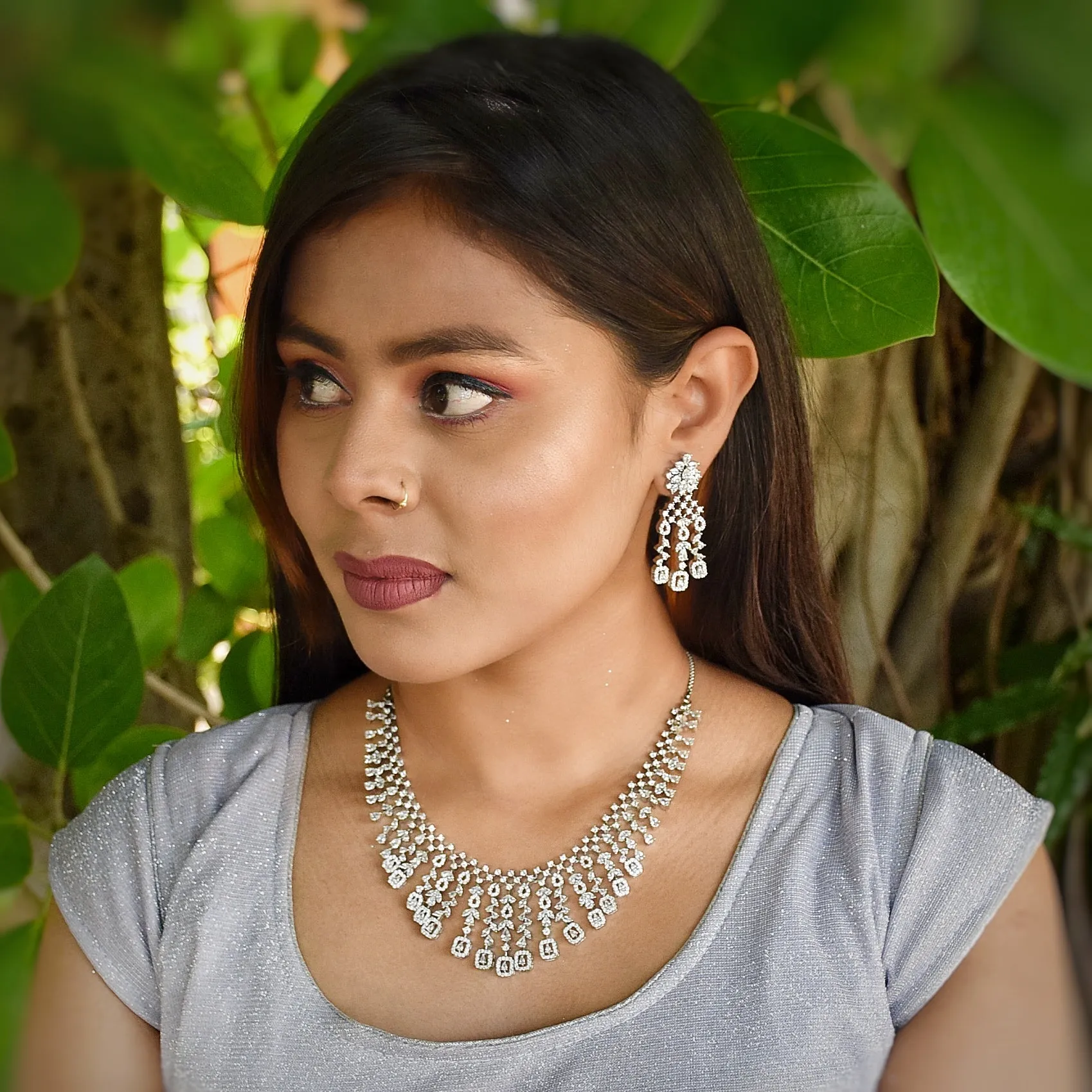 Round Neck Zircon/AD Necklace Set 6016-68