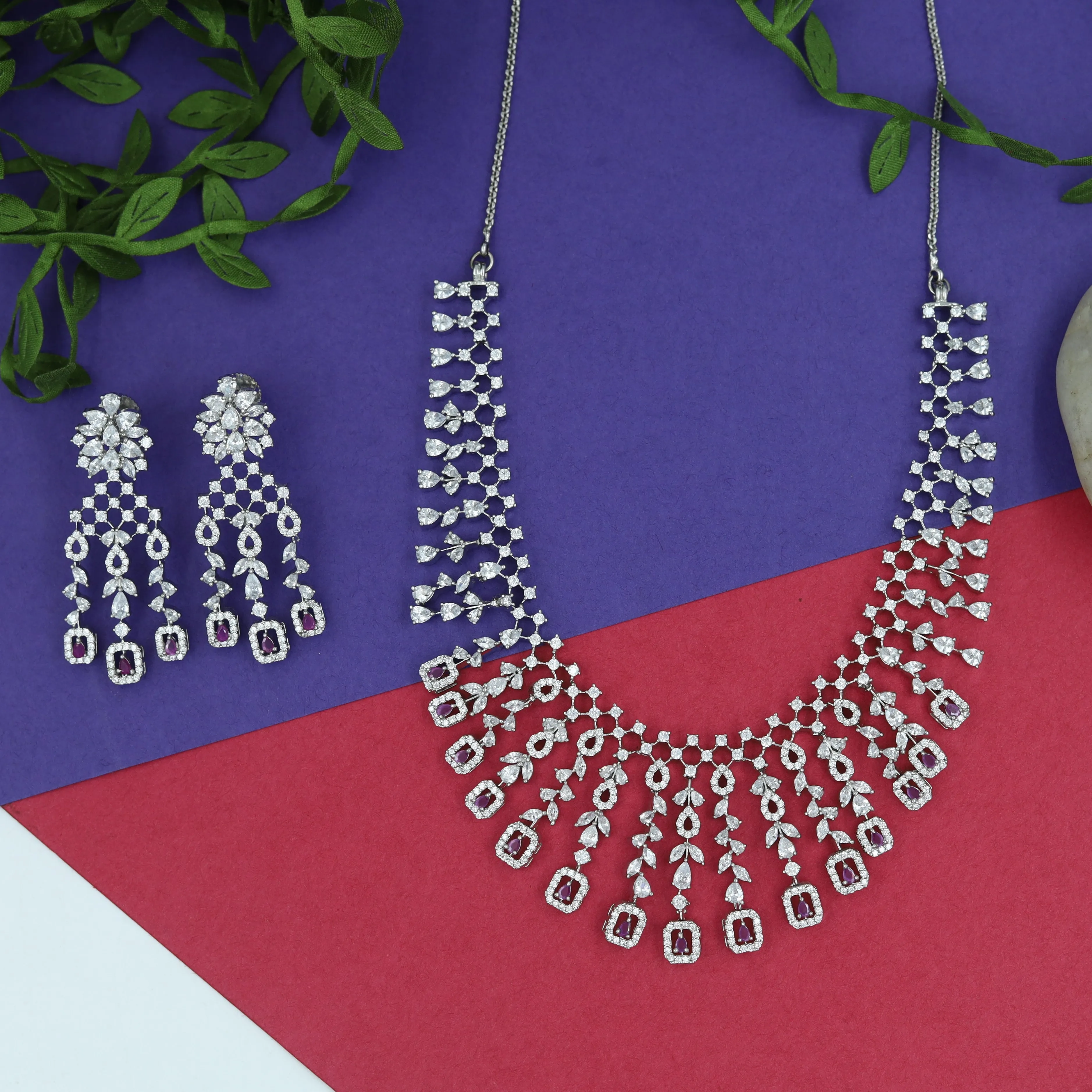 Round Neck Zircon/AD Necklace Set 6016-68