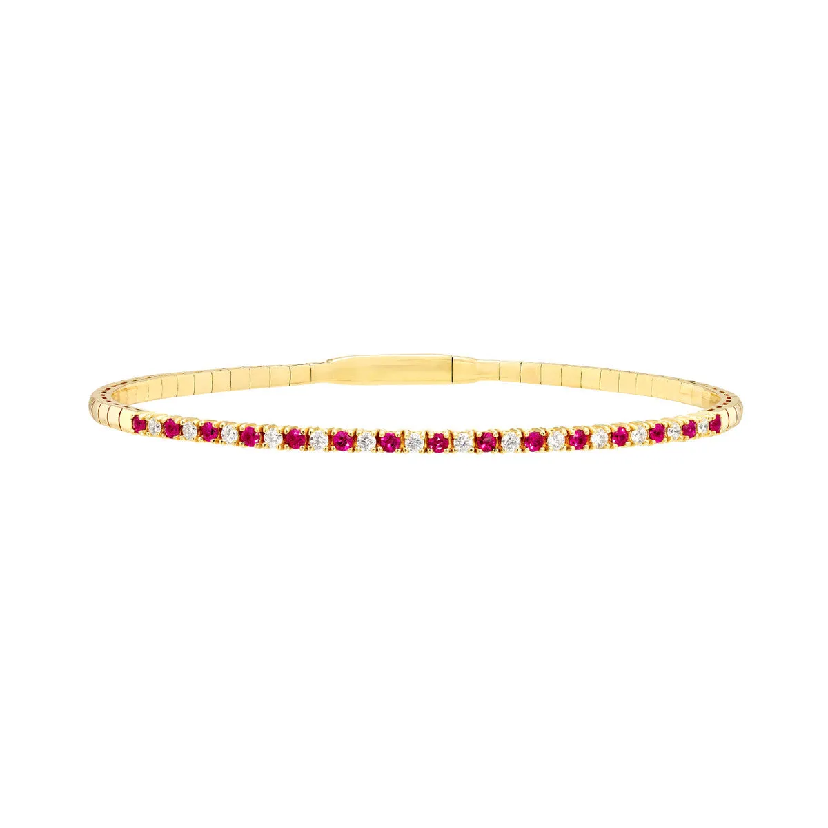 Ruby & Diamond Flexi Tennis Bangle Box Closure 14K Yellow Gold - 7 Inches - by Dazyle