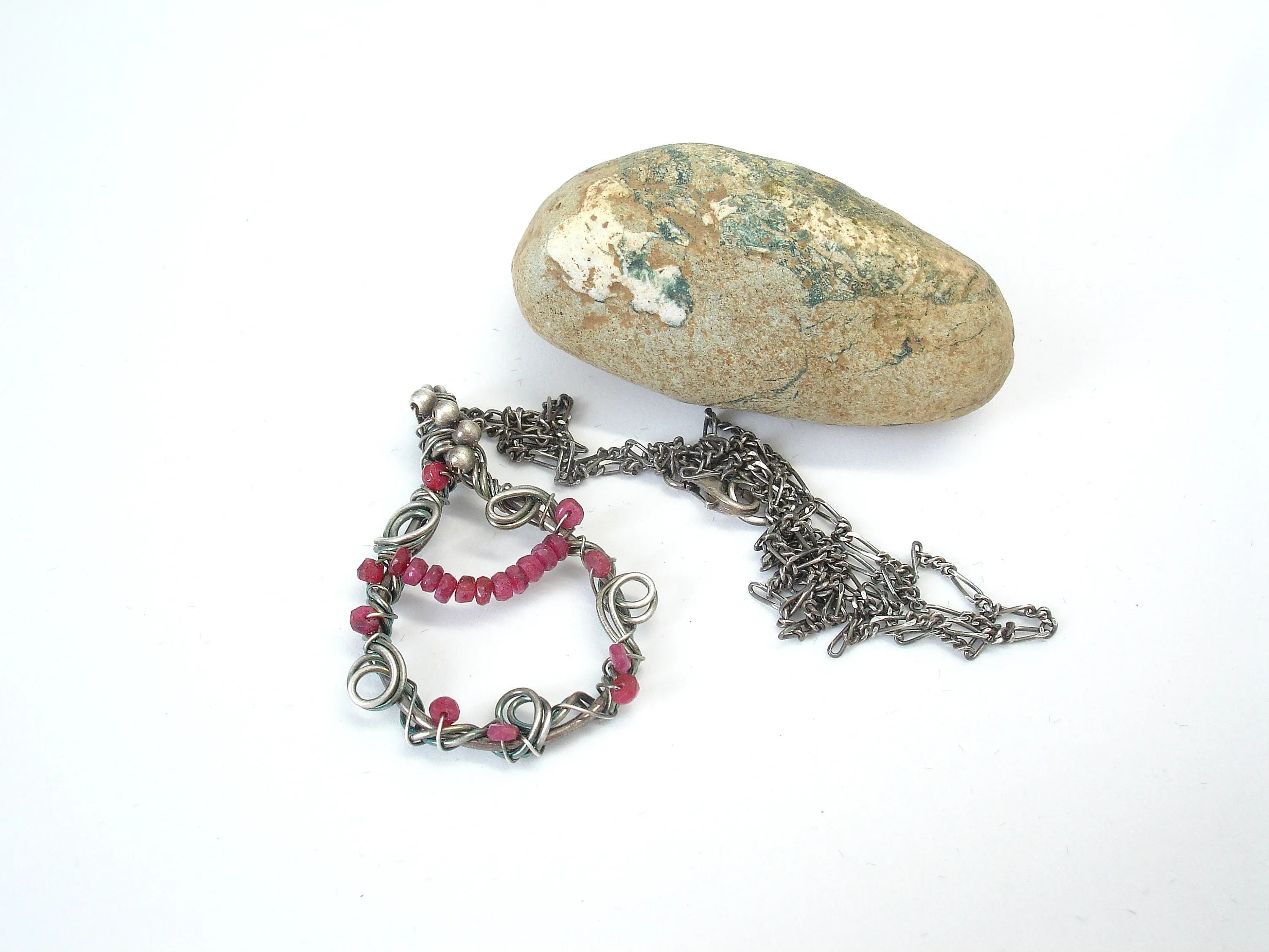 Ruby necklace. Silver necklace. Unique necklaces for women. Silver and ruby pendant necklace. Gifts for her