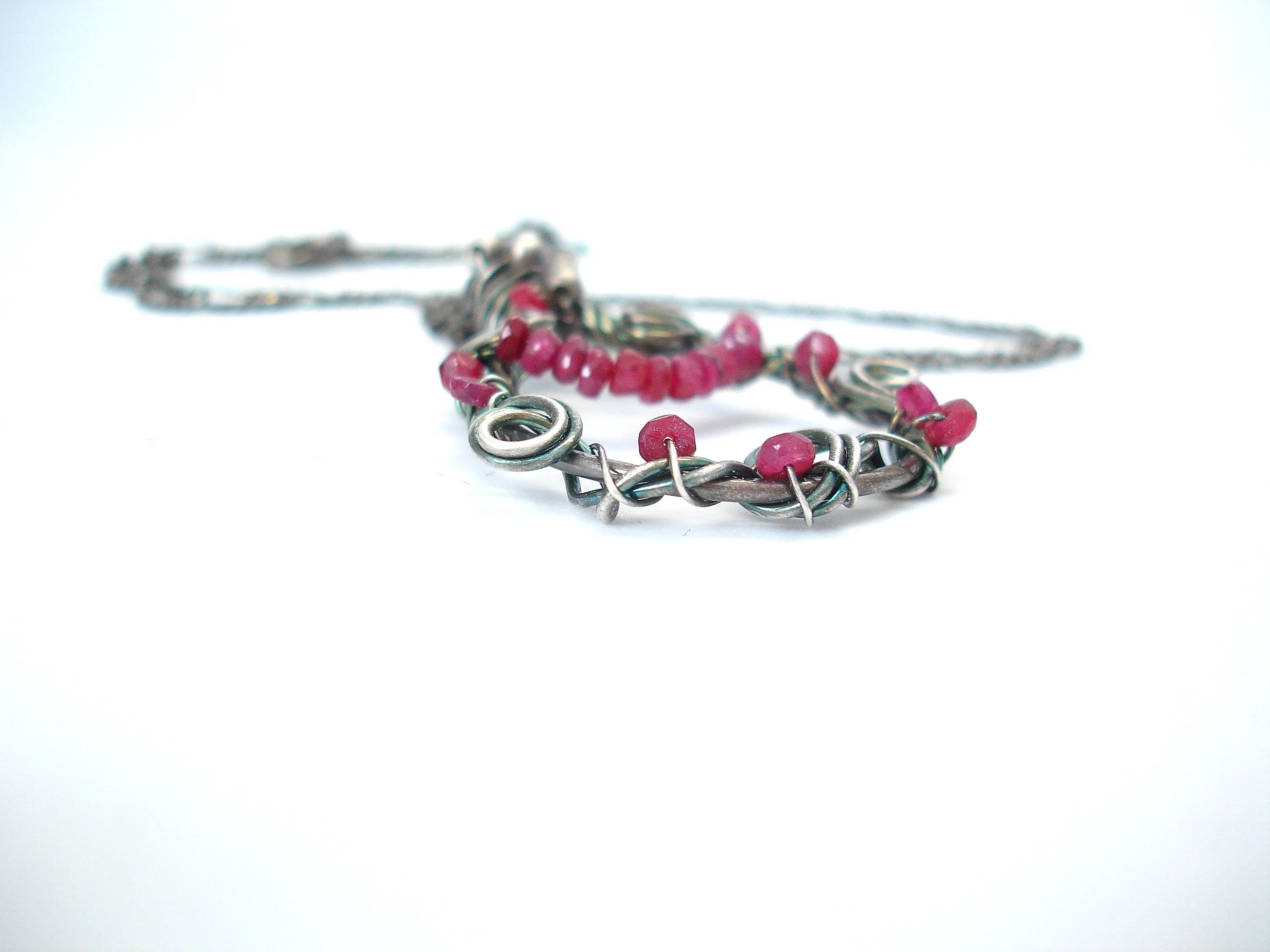 Ruby necklace. Silver necklace. Unique necklaces for women. Silver and ruby pendant necklace. Gifts for her