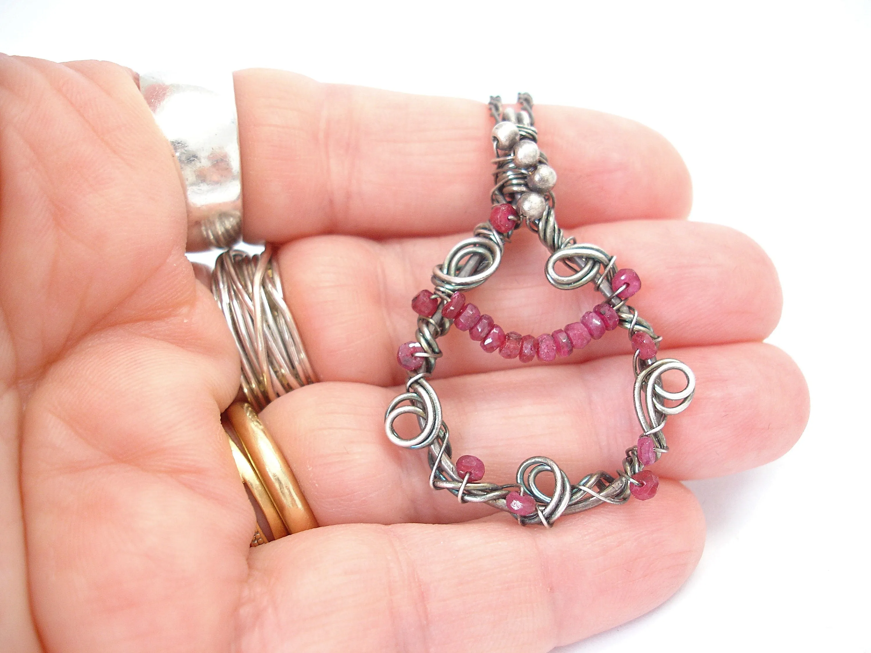 Ruby necklace. Silver necklace. Unique necklaces for women. Silver and ruby pendant necklace. Gifts for her