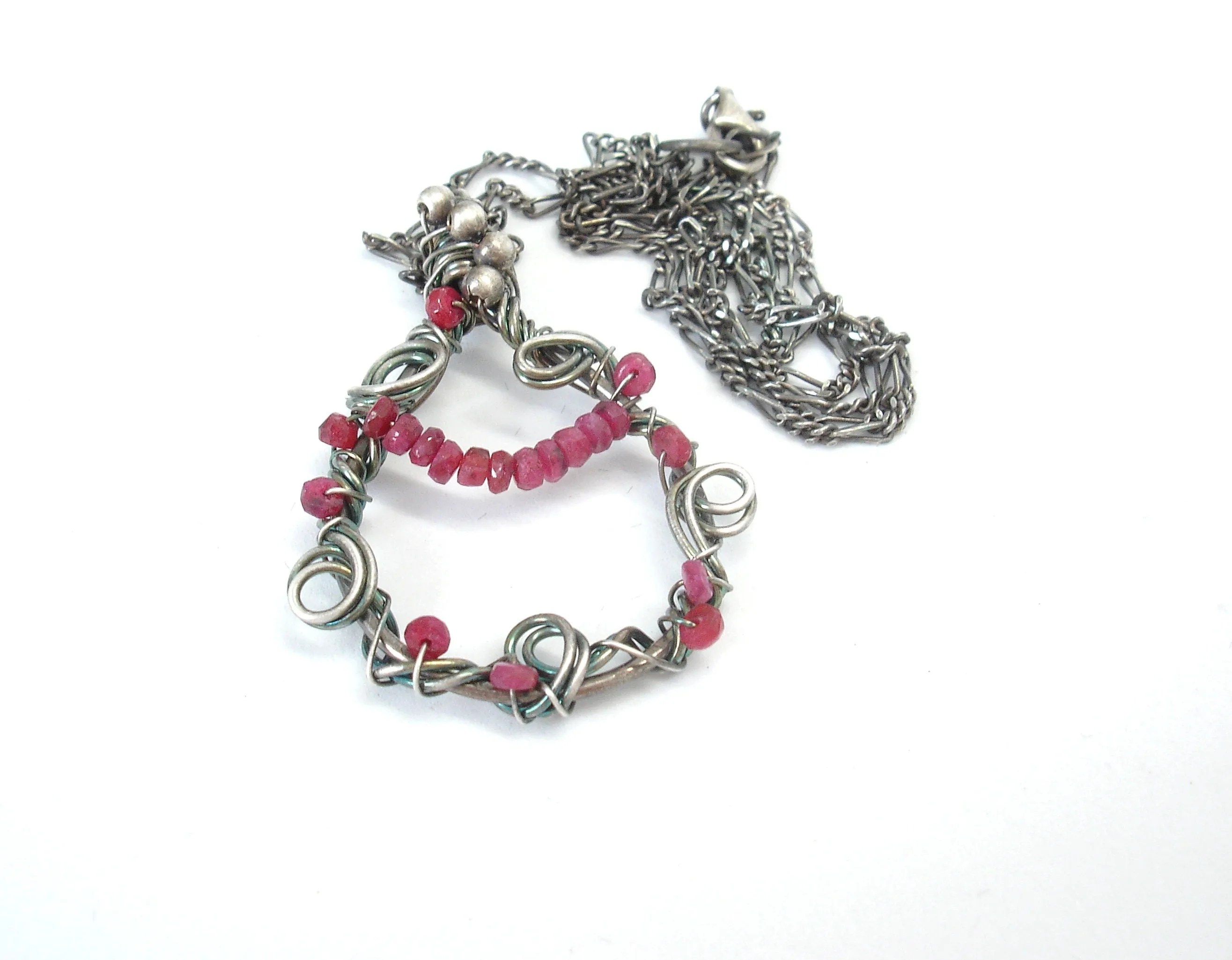 Ruby necklace. Silver necklace. Unique necklaces for women. Silver and ruby pendant necklace. Gifts for her