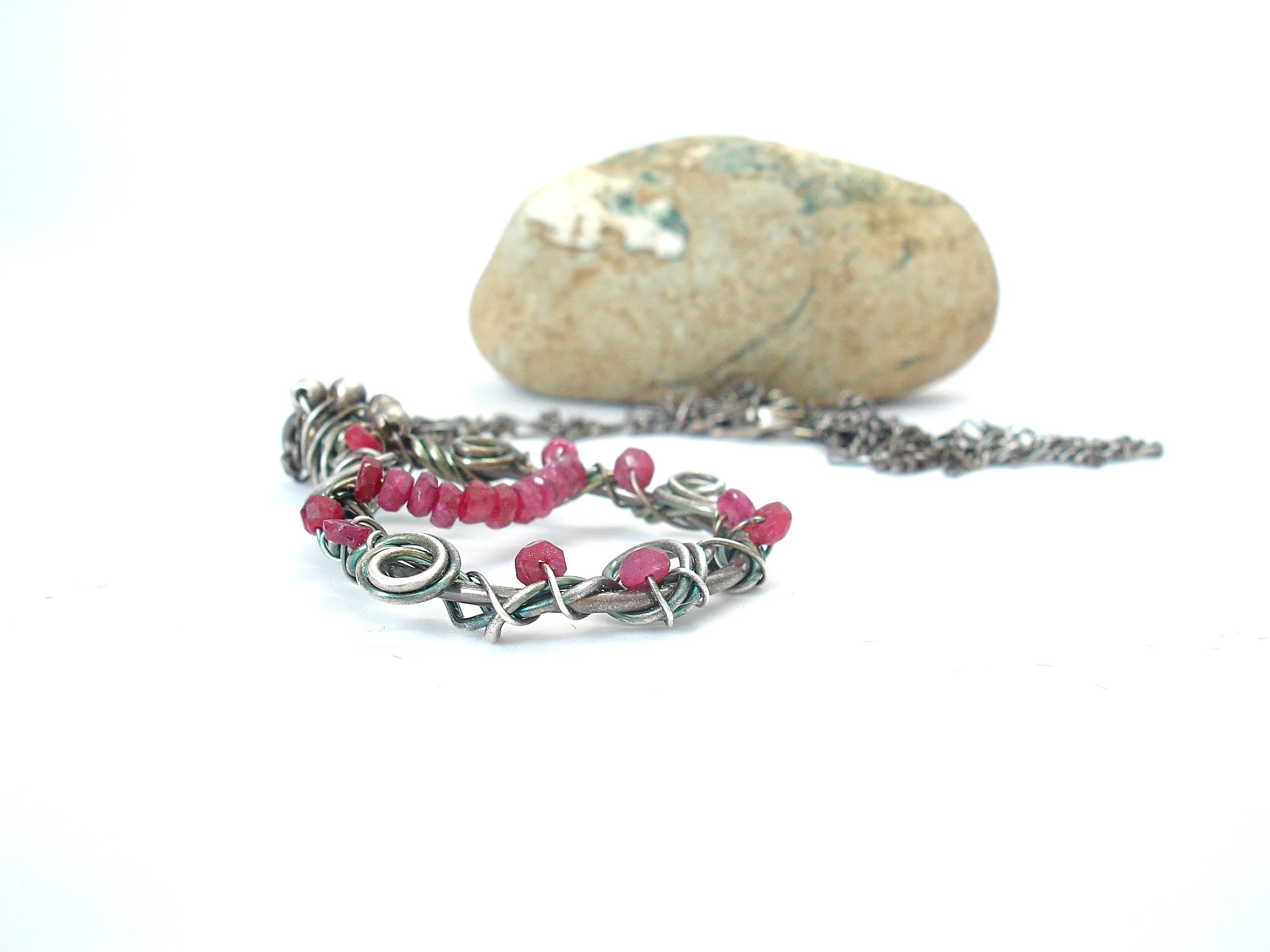 Ruby necklace. Silver necklace. Unique necklaces for women. Silver and ruby pendant necklace. Gifts for her