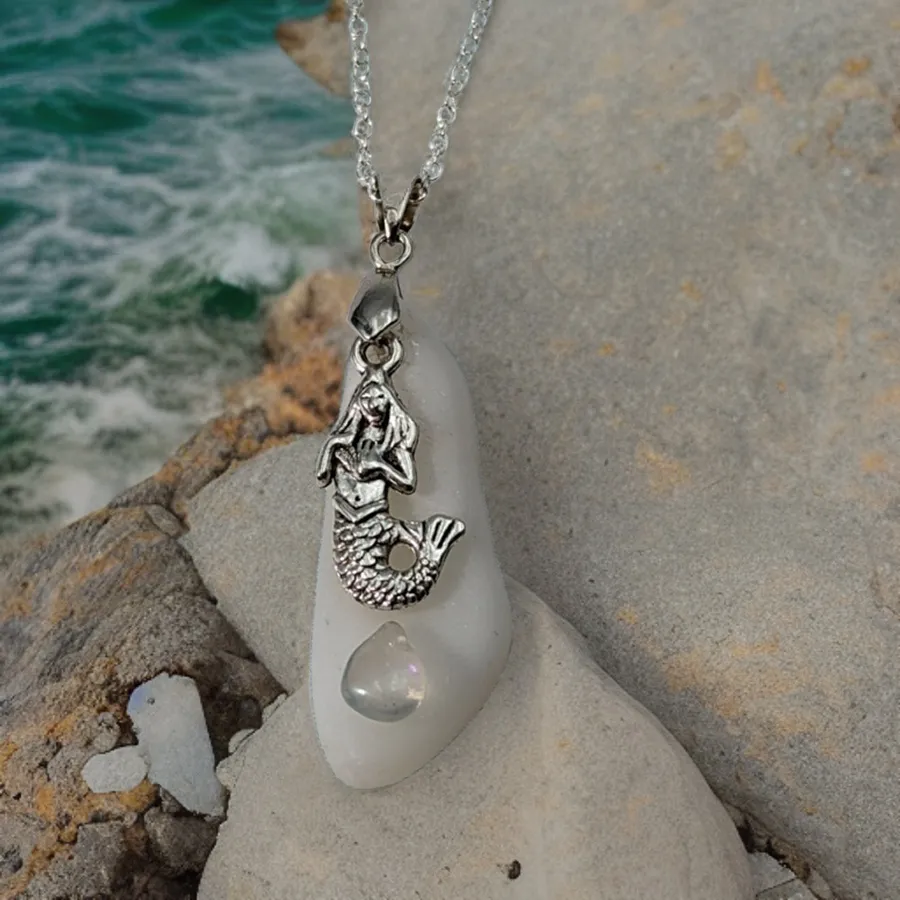 Sea Glass, mermaid & moonstone, Necklace