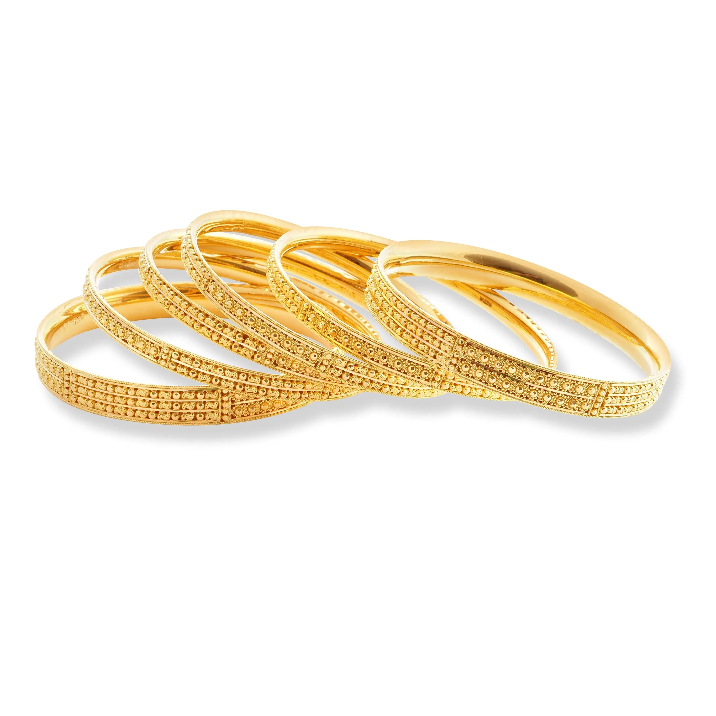 Set of Six 22ct Gold Bangles with Diamond Cut Design and Filigree Work B-8575
