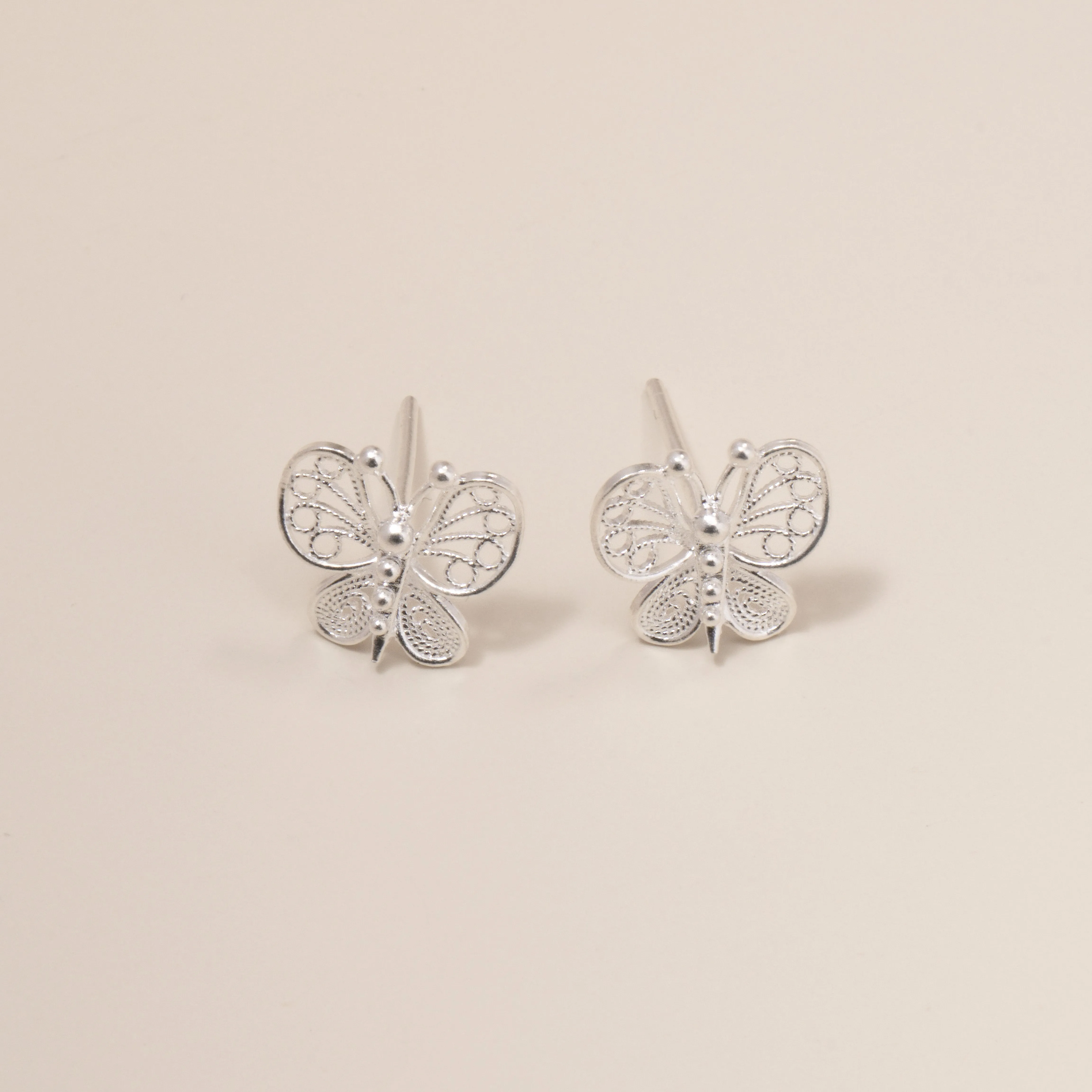 Silver Butterfly Filigree Stud Earrings
