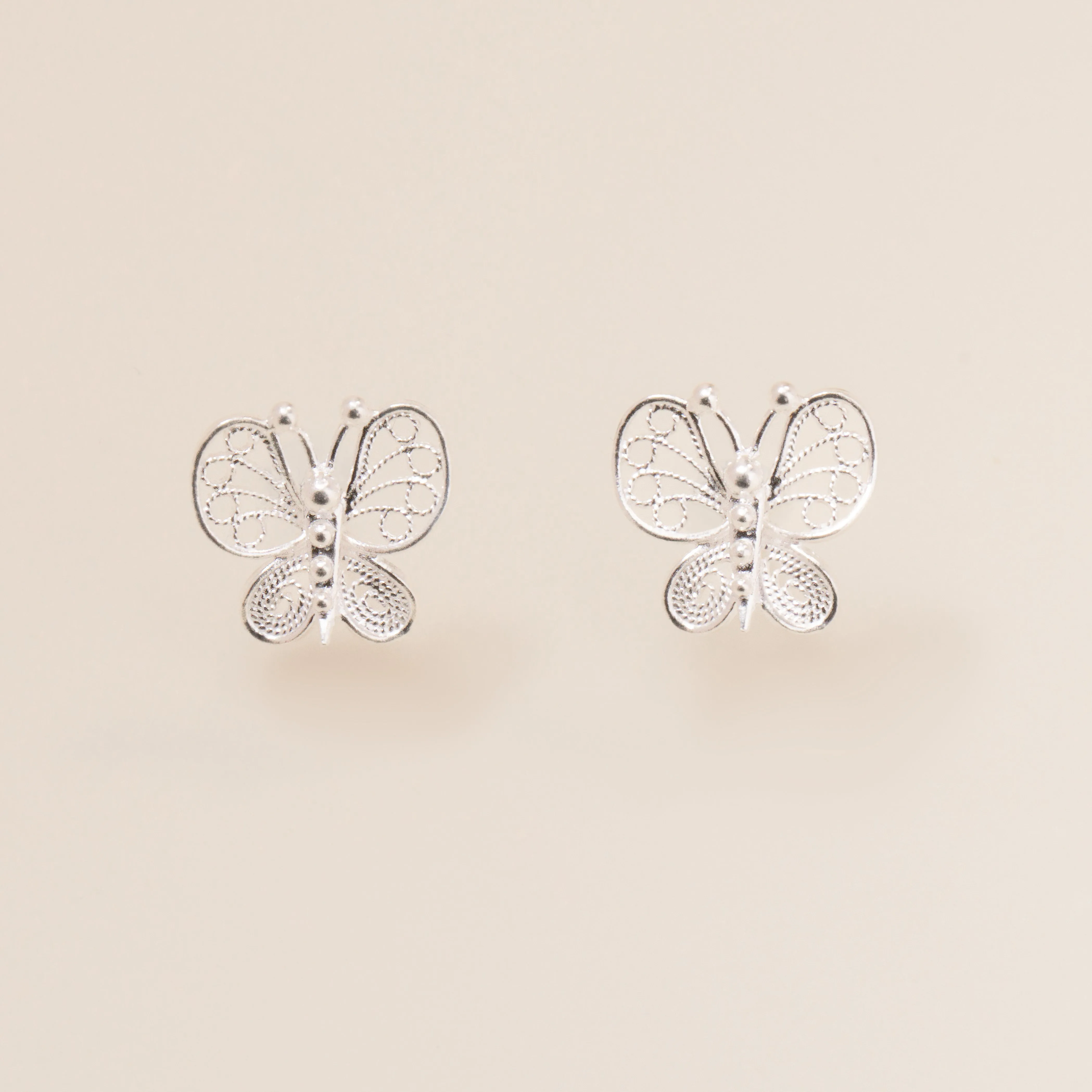Silver Butterfly Filigree Stud Earrings