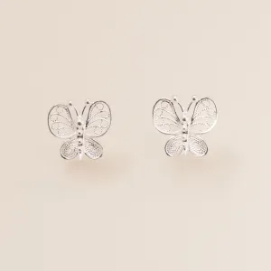 Silver Butterfly Filigree Stud Earrings