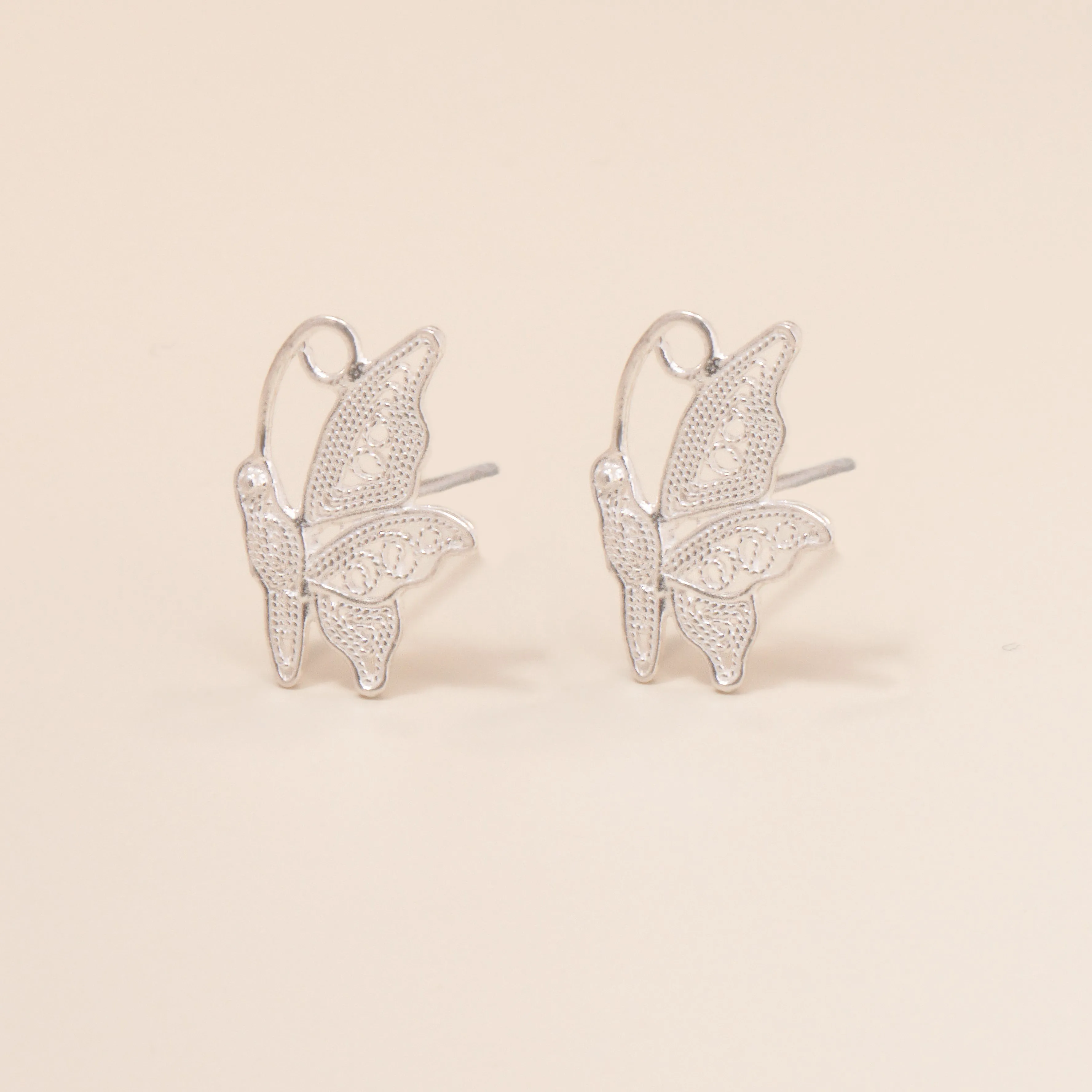 Silver Butterfly Stud Earrings - Half