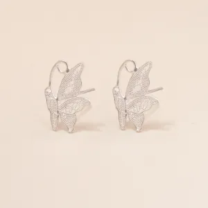 Silver Butterfly Stud Earrings - Half