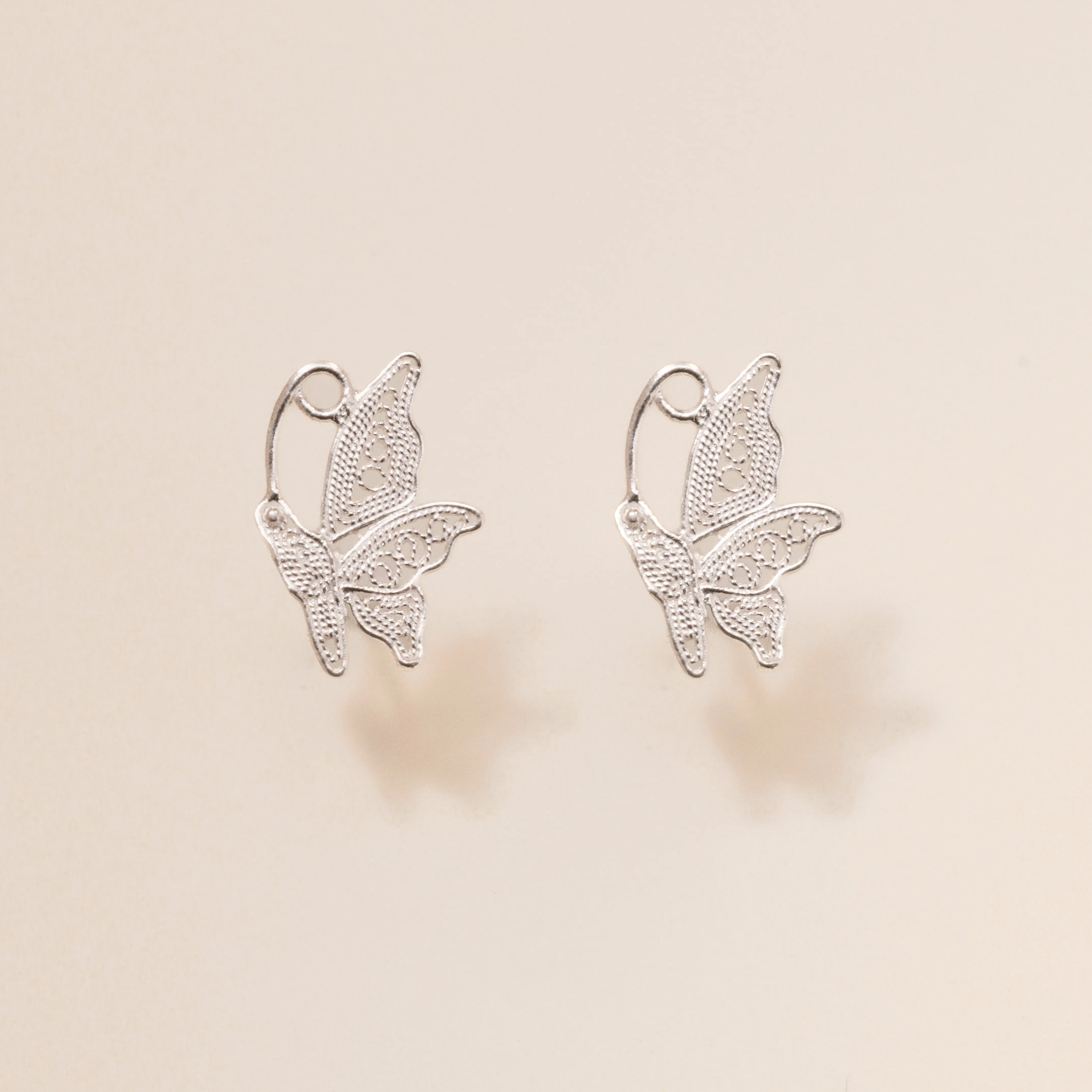 Silver Butterfly Stud Earrings - Half
