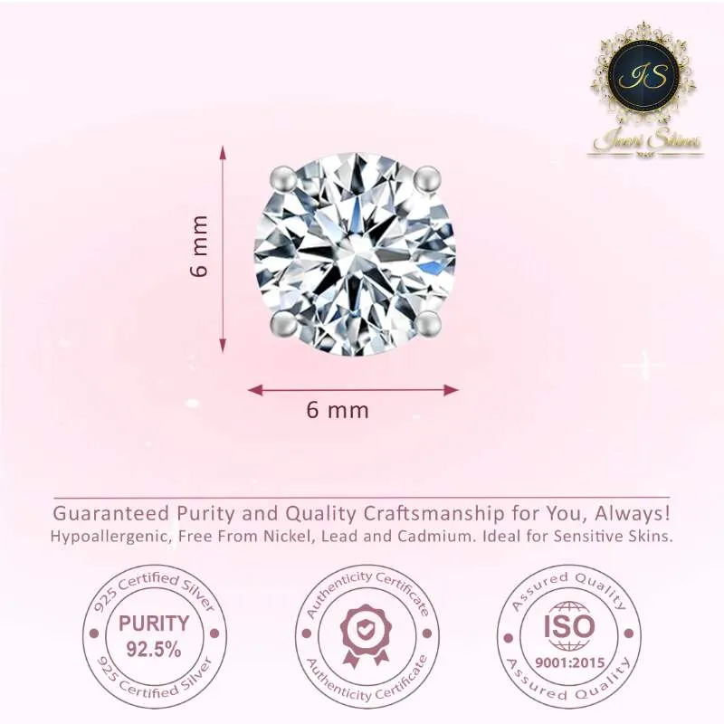 Silver Solitaire Round Zircon Earrings- 6mm