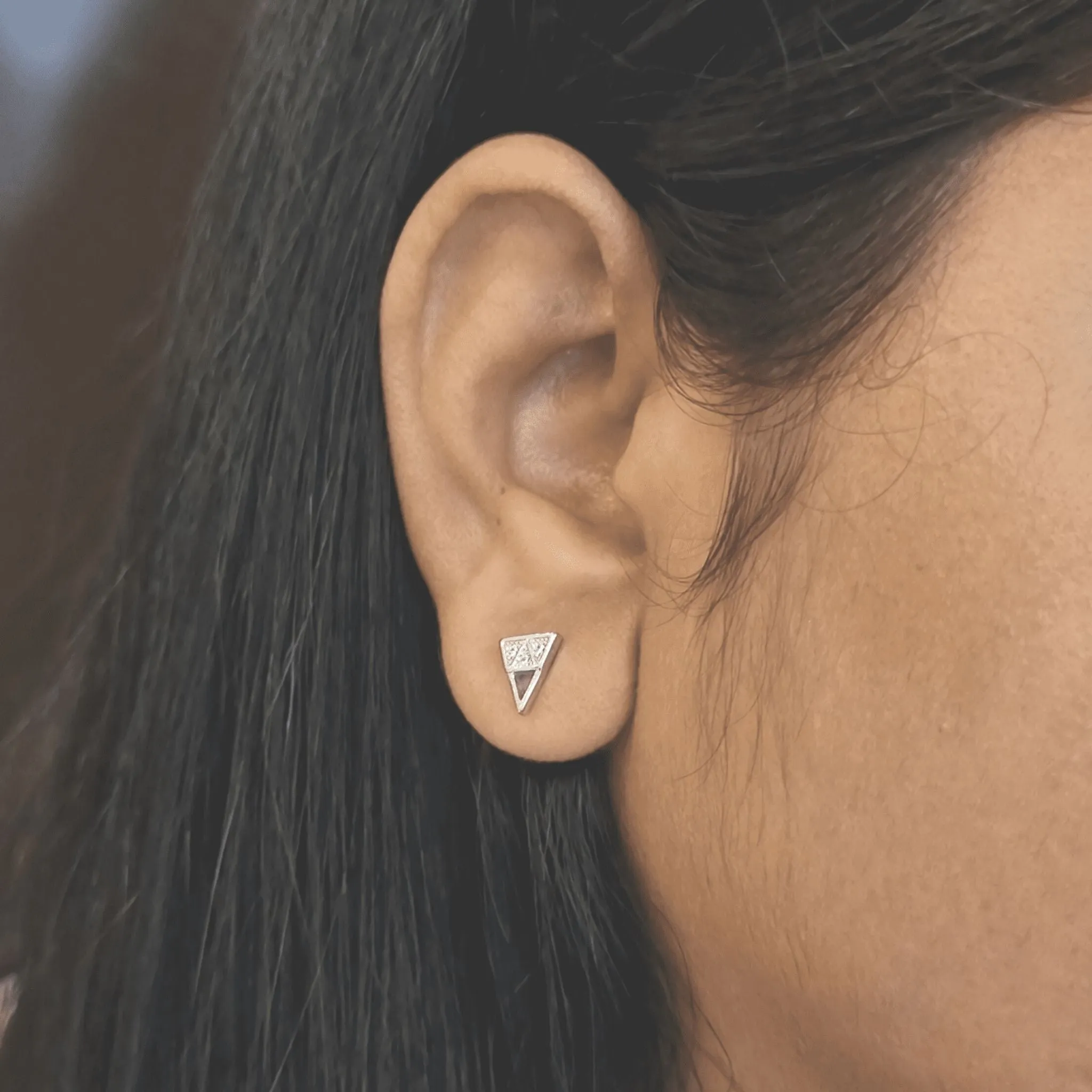 Silver Zircon Pyramid Earrings