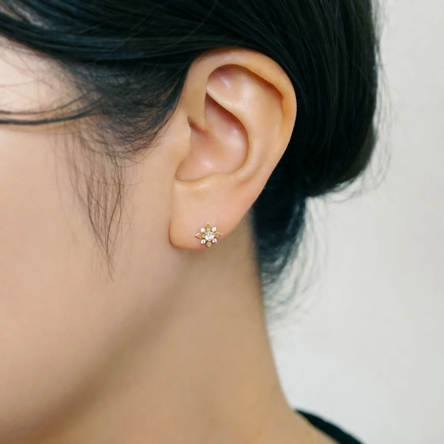 [Solo Earring] 18K/10K "The First Star" 3Way Chain Stud Single Earring (Yellow Gold)