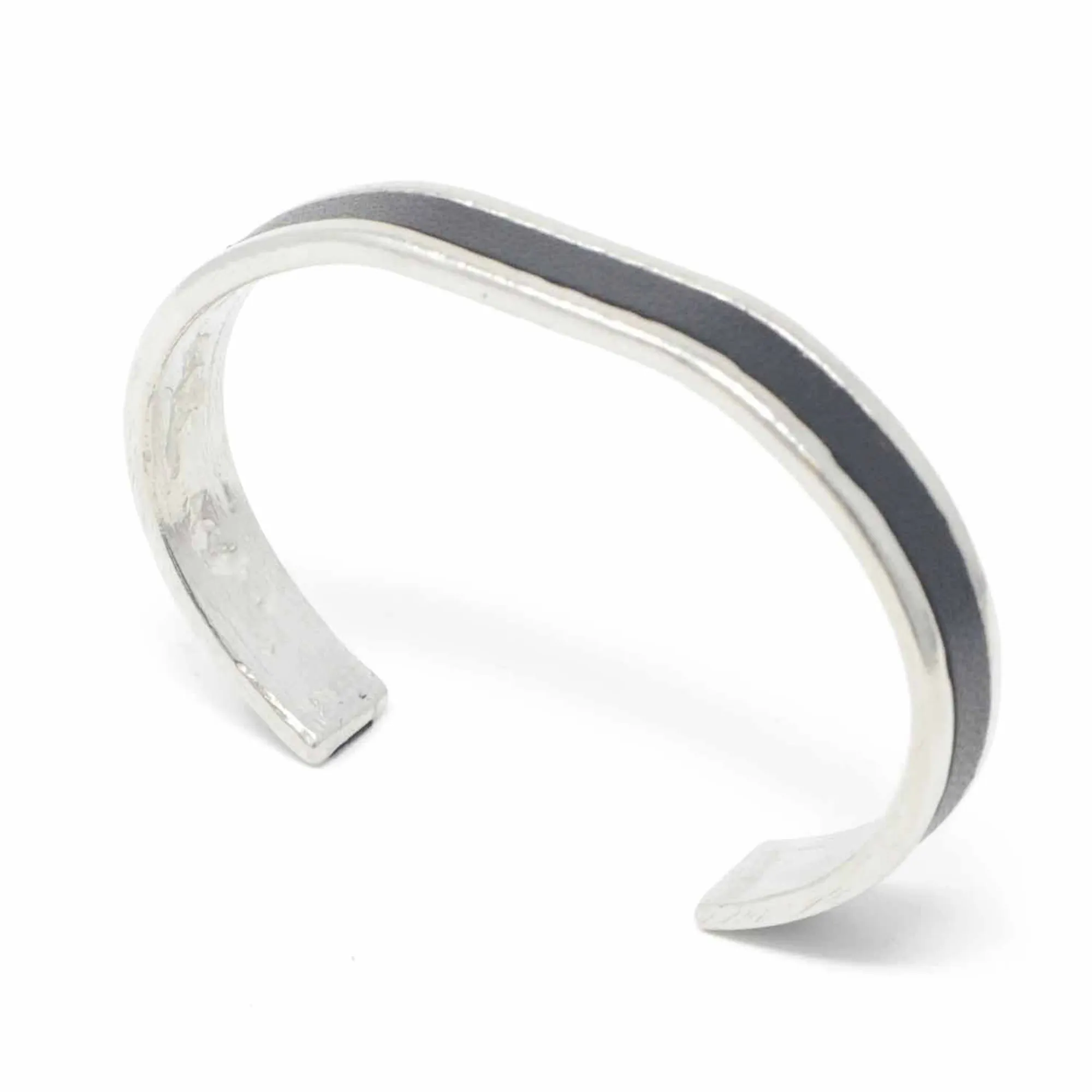 Straight End Bangle with Black Leather Inlay 10 mm