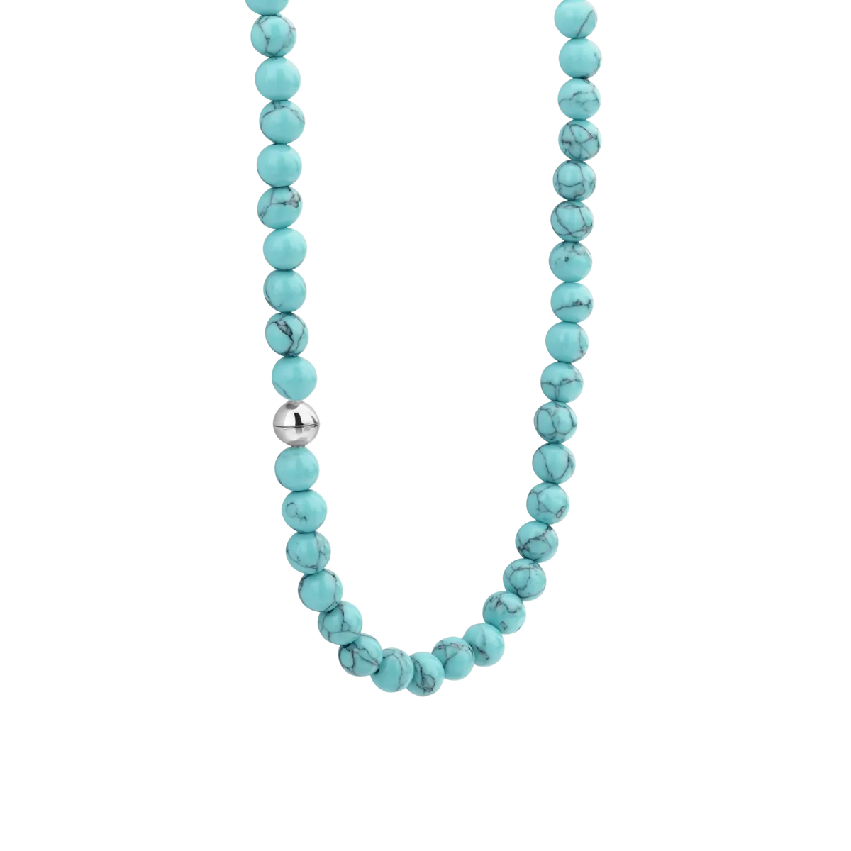 Turquoise Bead Necklace - Silver - 34016TQ