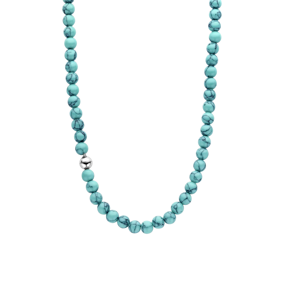 Turquoise Bead Necklace - Silver - 34016TQ