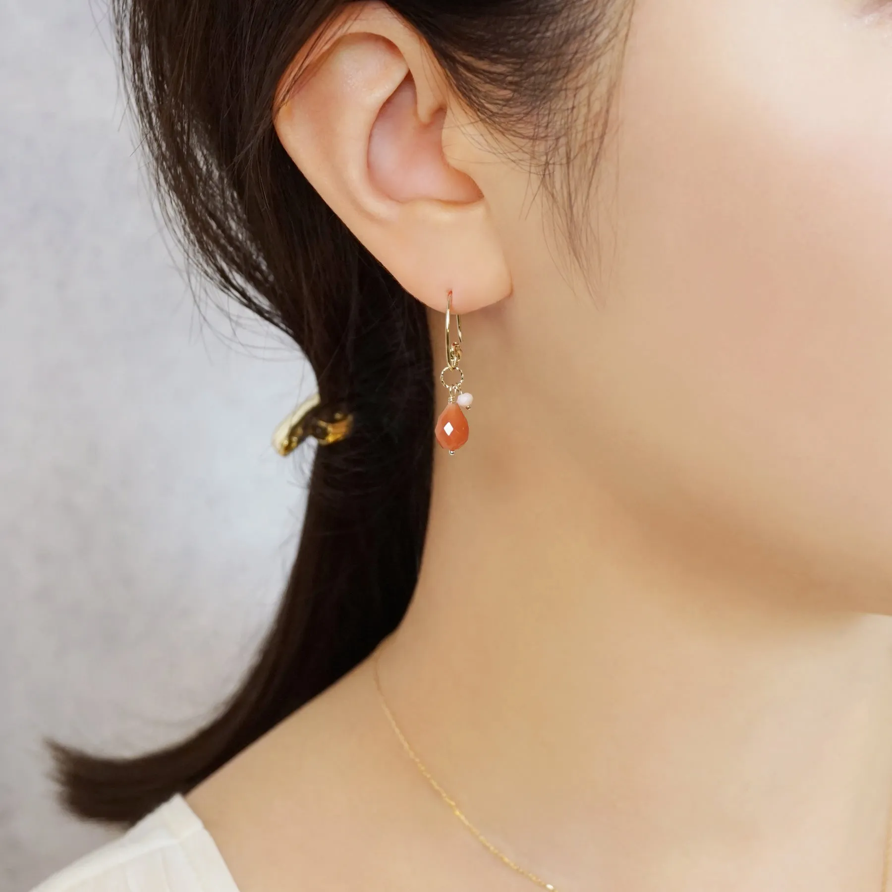 [WEB Only] [Palette] Gold Filled / 10K Orange Moonstone Charm Set Earrings (Large Link) (Yellow Gold)