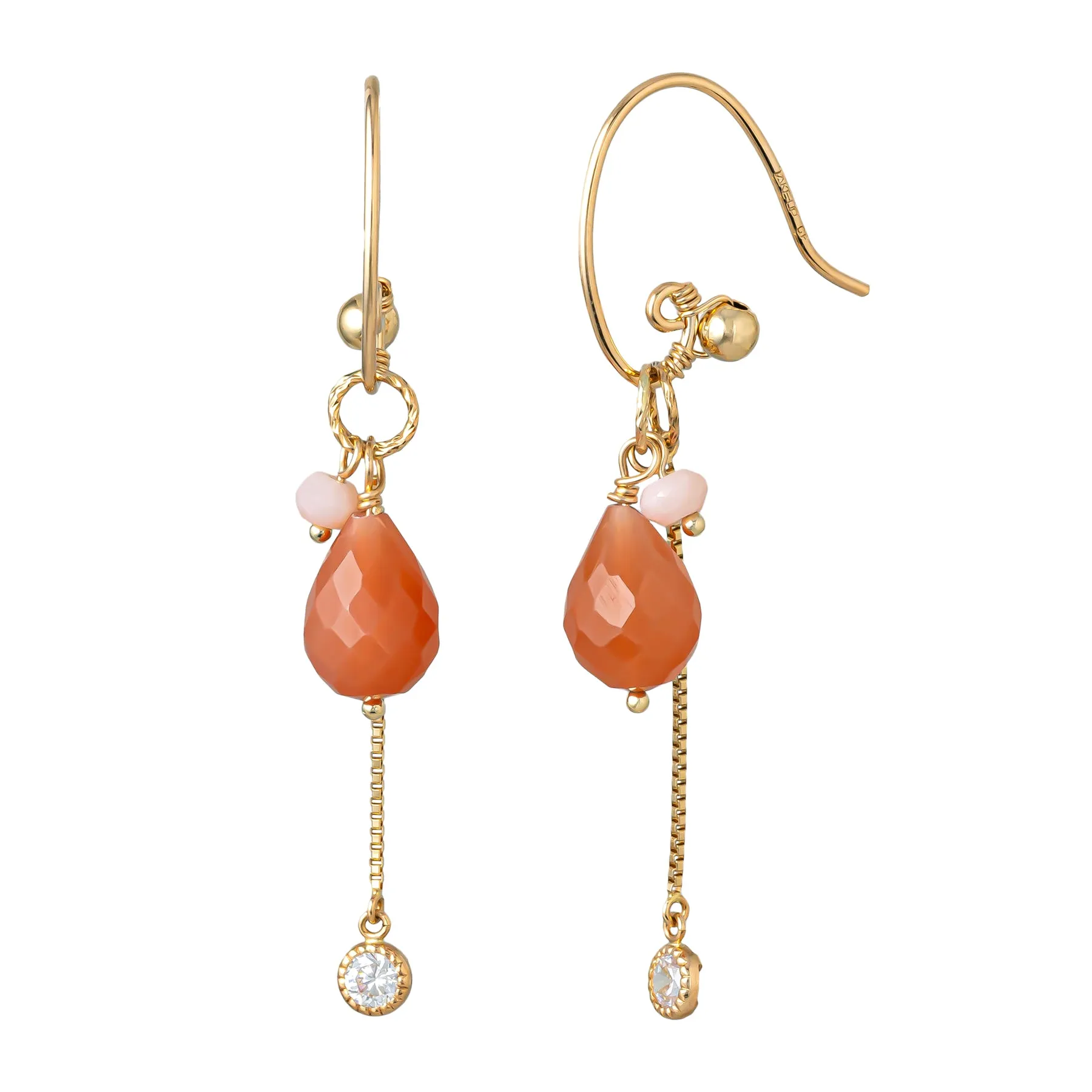 [WEB Only] [Palette] Gold Filled / 10K Orange Moonstone Charm Set Earrings (Large Link) (Yellow Gold)
