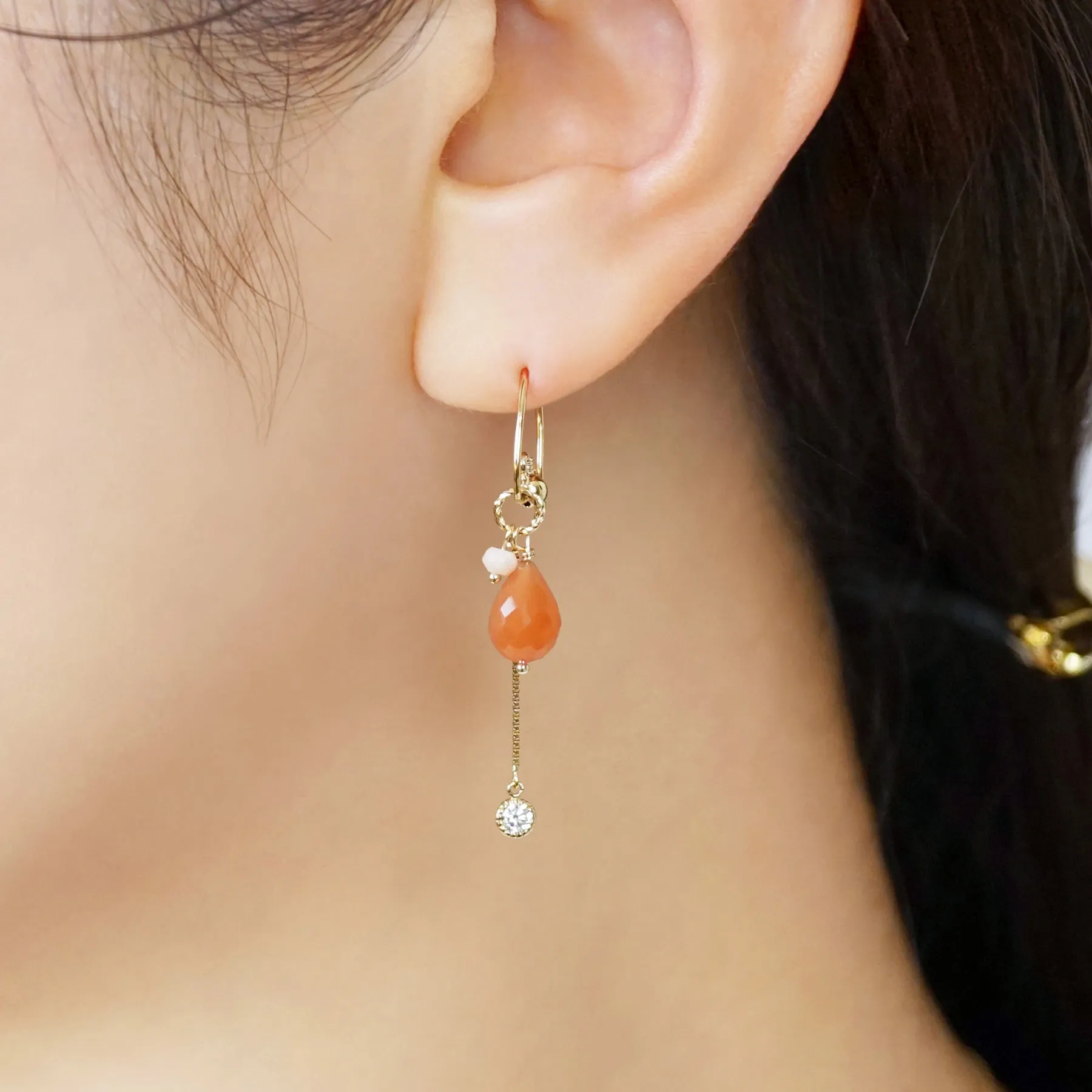 [WEB Only] [Palette] Gold Filled / 10K Orange Moonstone Charm Set Earrings (Large Link) (Yellow Gold)