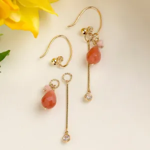 [WEB Only] [Palette] Gold Filled / 10K Orange Moonstone Charm Set Earrings (Large Link) (Yellow Gold)