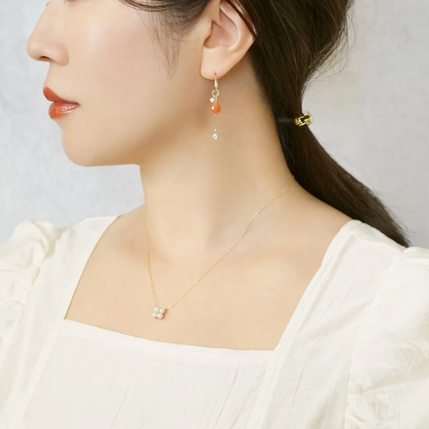 [WEB Only] [Palette] Gold Filled / 10K Orange Moonstone Charm Set Earrings (Large Link) (Yellow Gold)